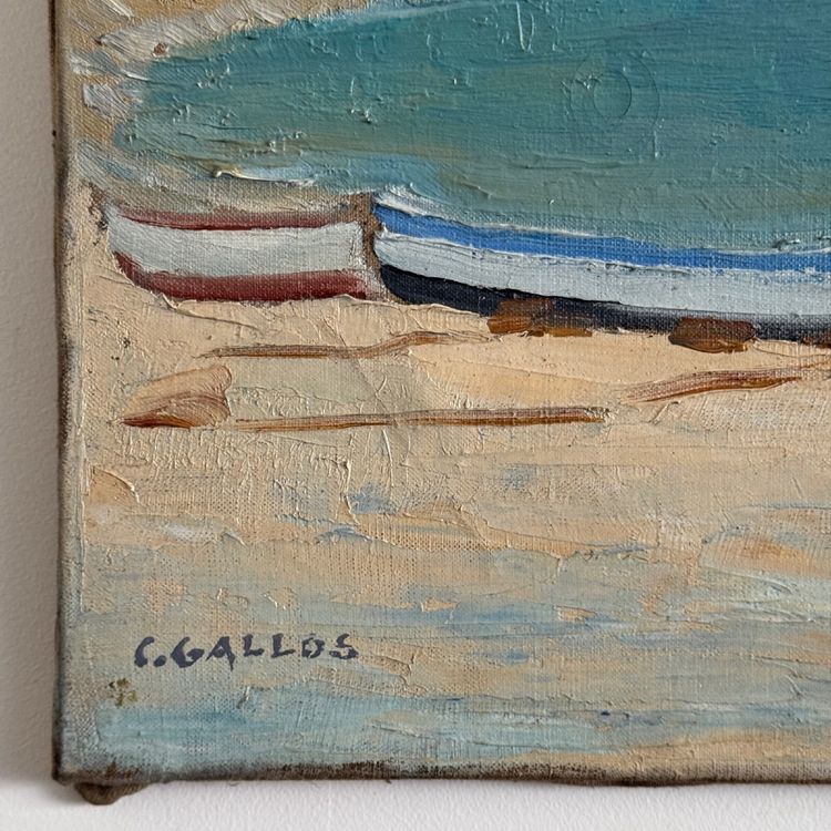 Öl auf Leinwand Meeresküste Boote an einem Strand von C. Gallos XX.