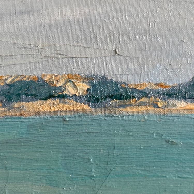 Öl auf Leinwand Meeresküste Boote an einem Strand von C. Gallos XX.