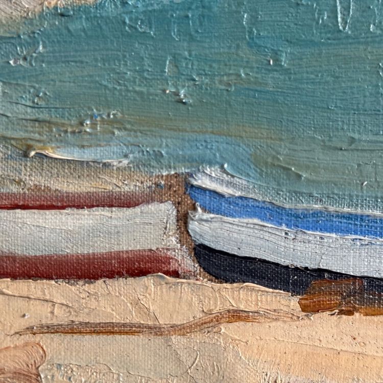 Öl auf Leinwand Meeresküste Boote an einem Strand von C. Gallos XX.