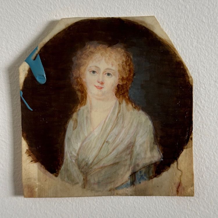 Hand-executed miniature of a young woman from the 18th century with red hair