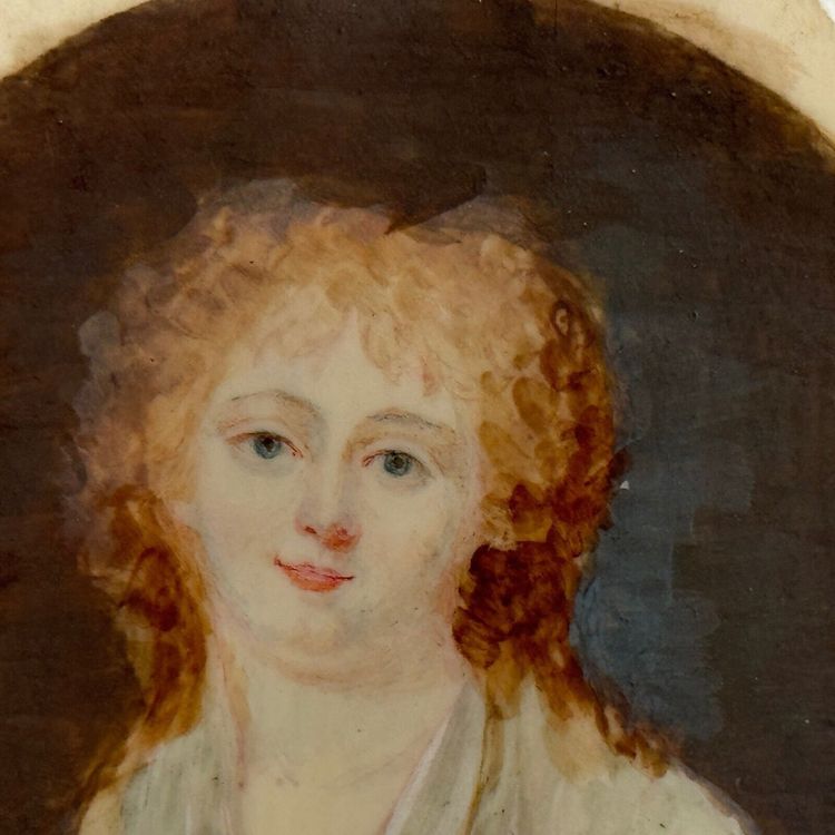 Hand-executed miniature of a young woman from the 18th century with red hair