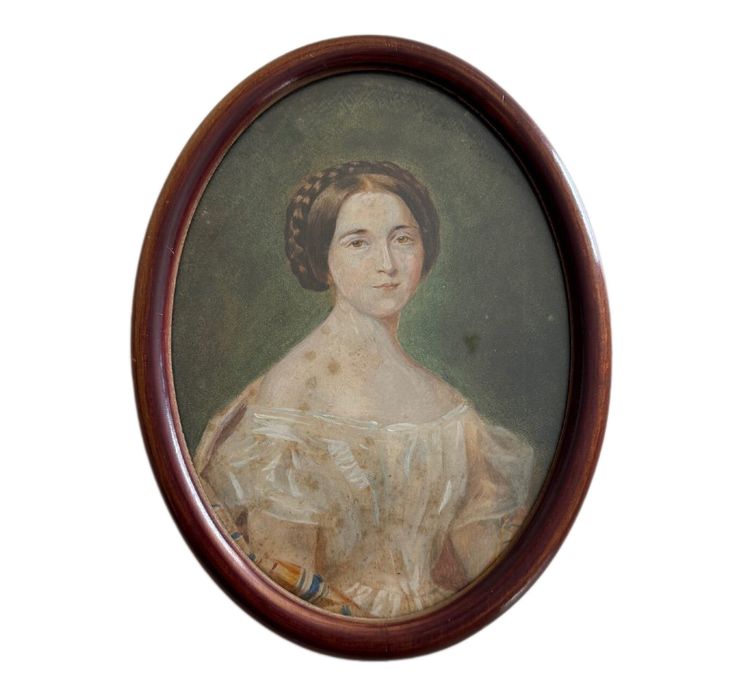 Watercolor on paper, early 20th century, portrait of a woman from the early 19th century