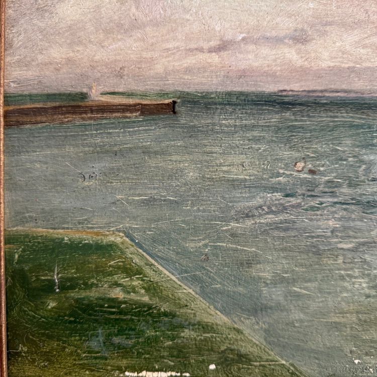 Olio su cartone Le Croisic jetée en bord de mer inizio XX secolo