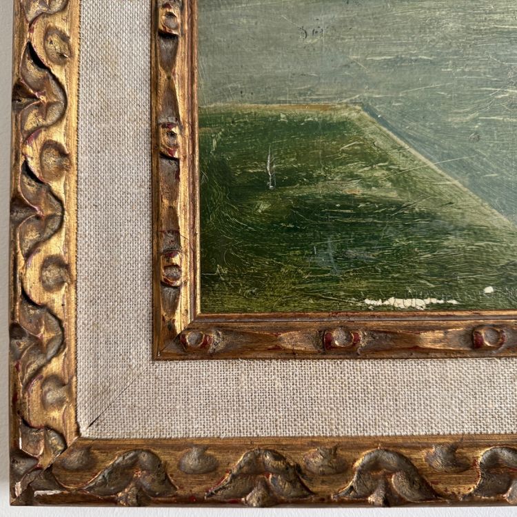 Olio su cartone Le Croisic jetée en bord de mer inizio XX secolo