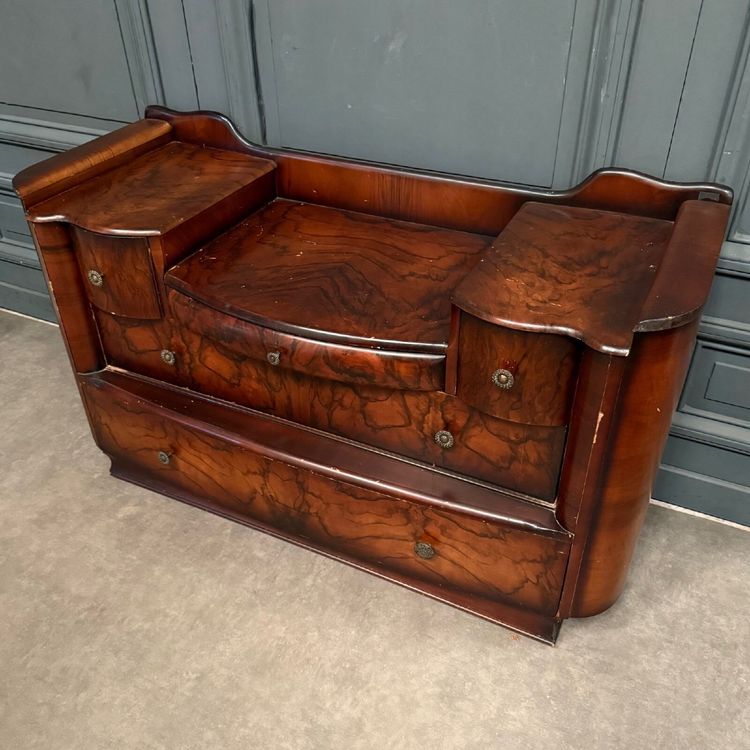 Cassettone in mogano fiammato Art Déco a 5 cassetti