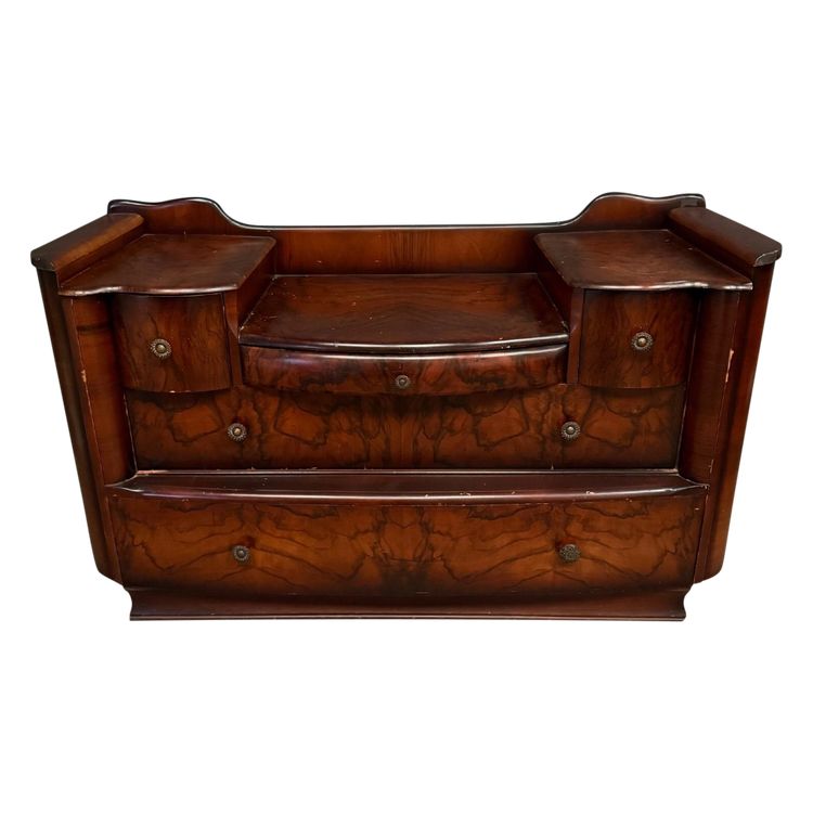 Cassettone in mogano fiammato Art Déco a 5 cassetti