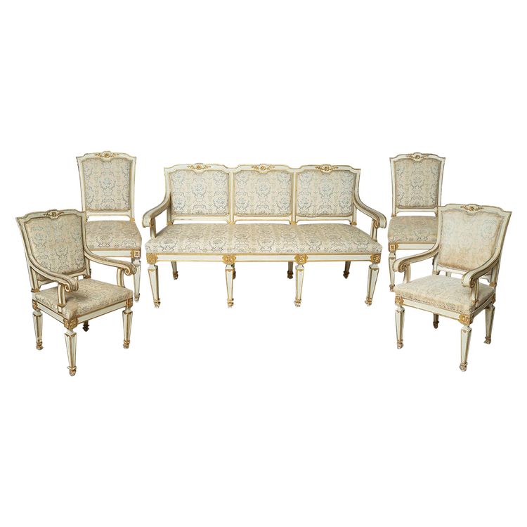Salon de style Louis XVI en bois laqué et doré, 20siècle