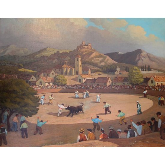 Huile Sur Toile Figurant Une Corrida Signée « Axatard », XXe Siècle