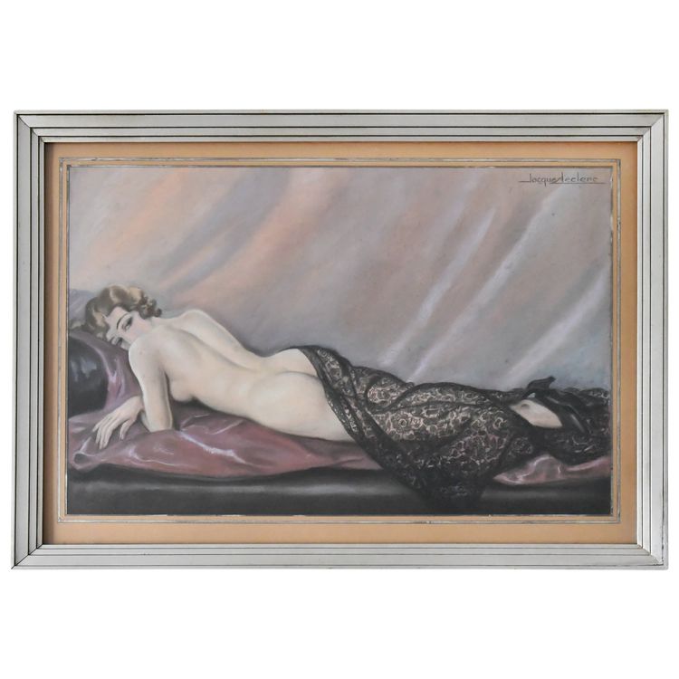 Julien Jacques LECLERC (1887-1972) "Akt mit schwarzer Spitze" Pastellmalerei
