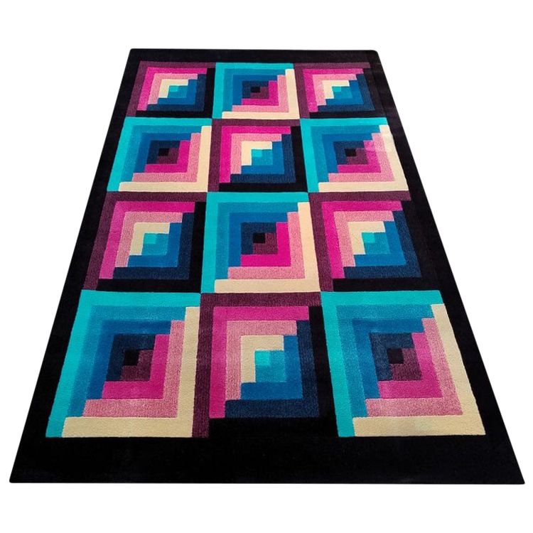 Tappeto geometrico in lana italiana degli anni '80 di Missoni per T&J Vestor