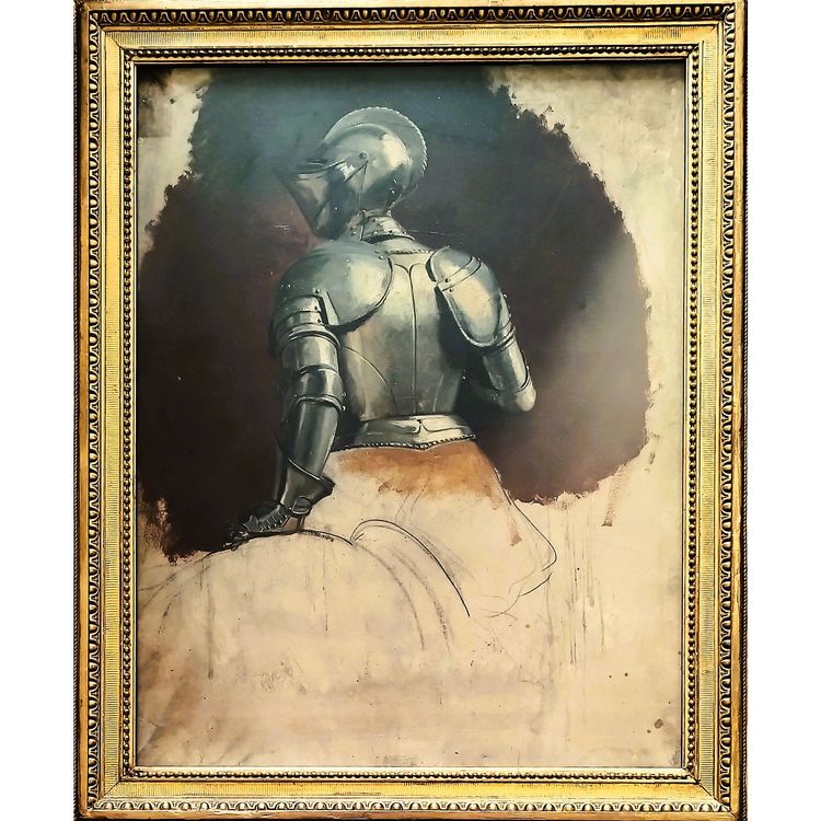 William Bouguereau studio di un cavaliere in armatura olio carboncino su carta XIX secolo