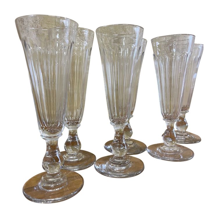 6 Napoleon III cut crystal champagne flutes