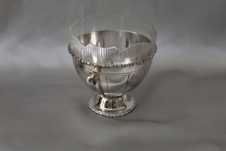 Bol et coupe à caviar en métal argenté  Art Déco époque 20ème