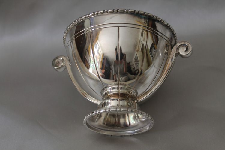 Bol et coupe à caviar en métal argenté  Art Déco époque 20ème