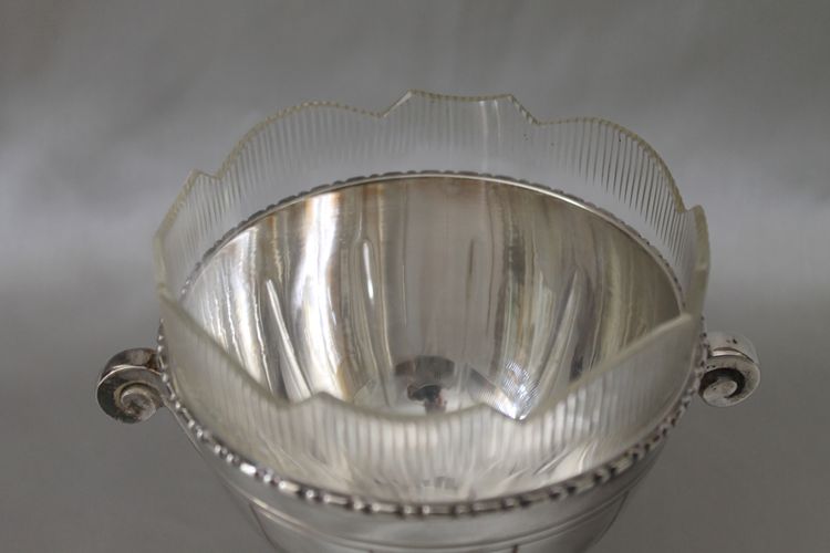 Bol et coupe à caviar en métal argenté  Art Déco époque 20ème
