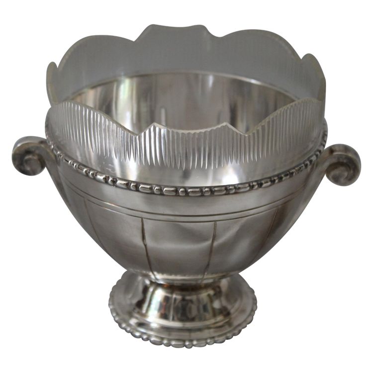 Bol et coupe à caviar en métal argenté  Art Déco époque 20ème