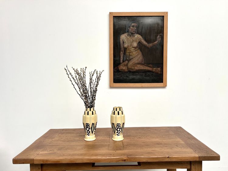 Ein Paar Art Déco-Vasen, signiert Orchies - emaillierte Keramik, Frankreich, ca. 1930