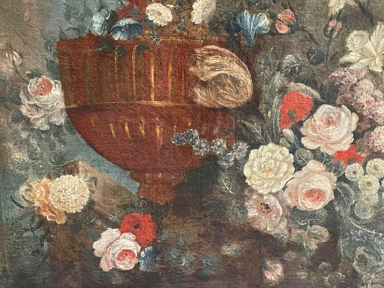 Bouquet of flowers on an entablature, still life 18th century