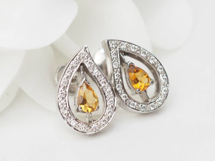 Ohrringe aus Weißgold, Citrin und Diamanten
