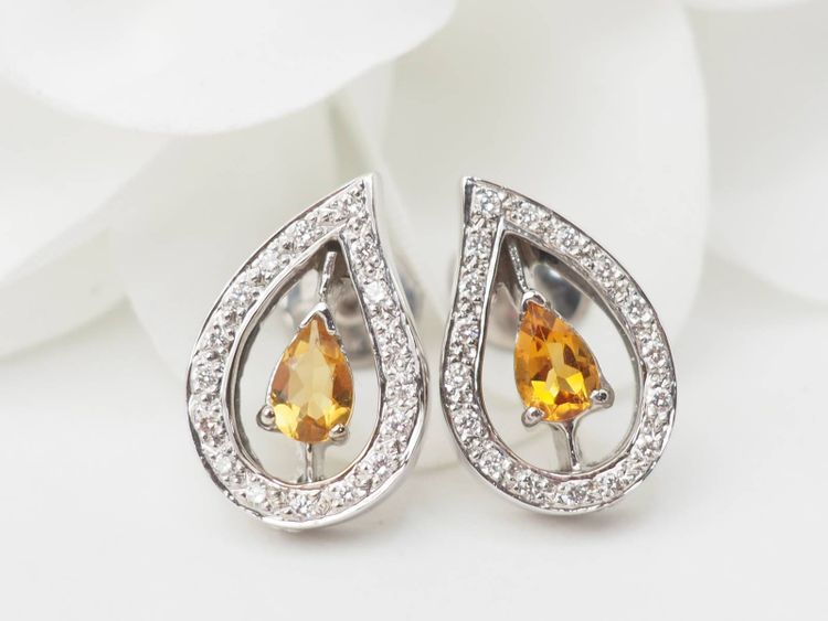 Ohrringe aus Weißgold, Citrin und Diamanten