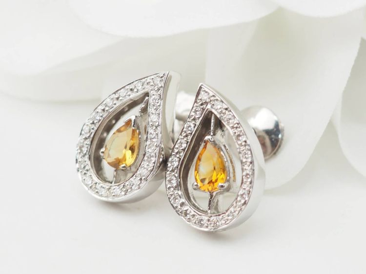 Ohrringe aus Weißgold, Citrin und Diamanten