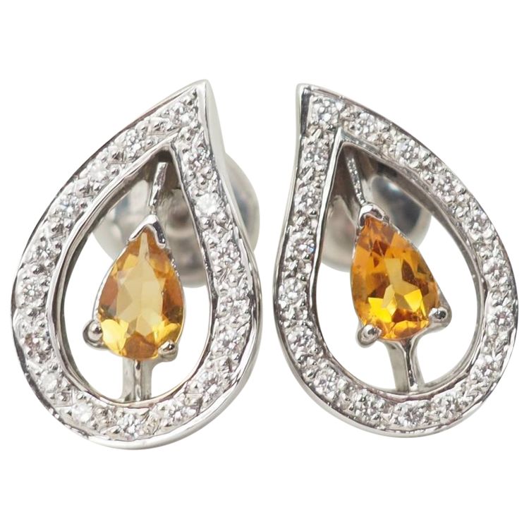 Ohrringe aus Weißgold, Citrin und Diamanten