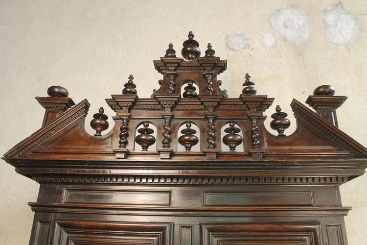 Louis XIII diminutive walnut sideboard complete with highly decorative pediment from the 17th century