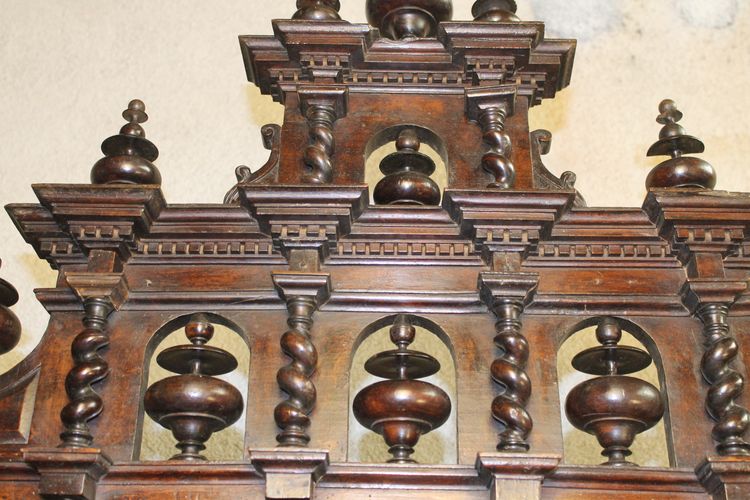 Louis XIII diminutive walnut sideboard complete with highly decorative pediment from the 17th century