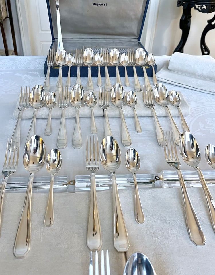 Ménagère Art Déco En Métal Argenté - Couverts De Table Coffret