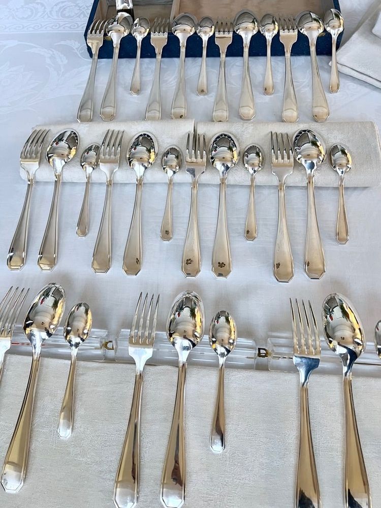 Ménagère Art Déco En Métal Argenté - Couverts De Table Coffret