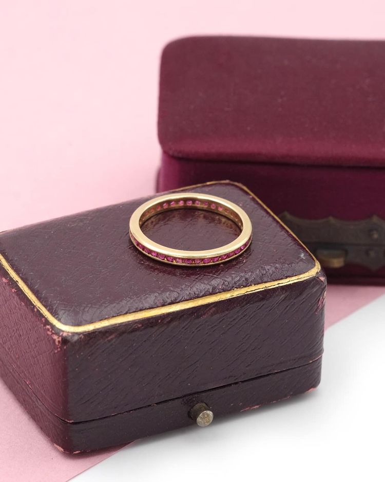 Anello nuziale con rubino americano in oro 18 carati, anelli nuziali di pregio, anelli di fidanzamento e matrimonio, anelli nuziali vintage