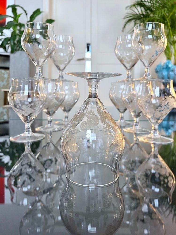 11 Art Deco Kristallgläser - Matt-Dekor - Glasservice Moderner Stil