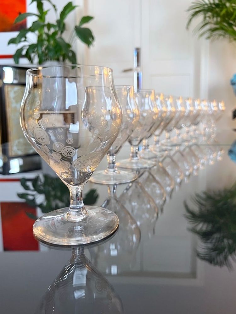 11 Art Deco Kristallgläser - Matt-Dekor - Glasservice Moderner Stil