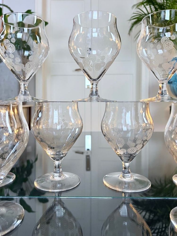 11 Art Deco Kristallgläser - Matt-Dekor - Glasservice Moderner Stil