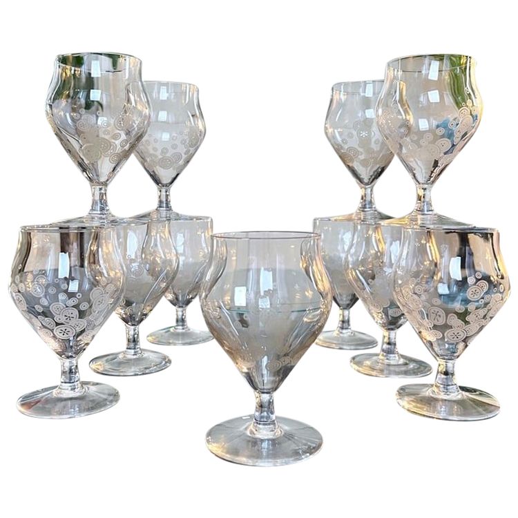 11 Art Deco Kristallgläser - Matt-Dekor - Glasservice Moderner Stil