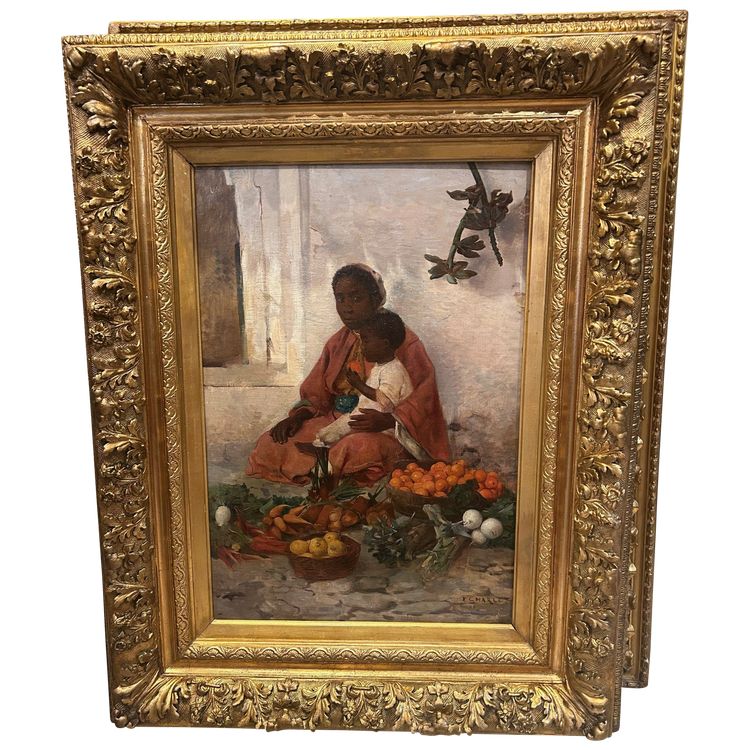 Giovane venditrice di verdure e il suo bambino , E.CHARLET, 1877?