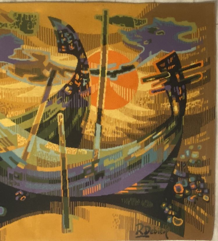 Robert DEBIEVE – Tapisserie d'Aubusson "Barques à Aveiro", XXe siècle
