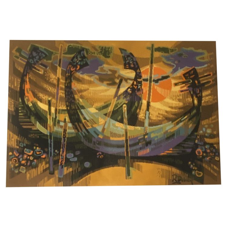 Robert DEBIEVE – Tapisserie d'Aubusson "Barques à Aveiro", XXe siècle