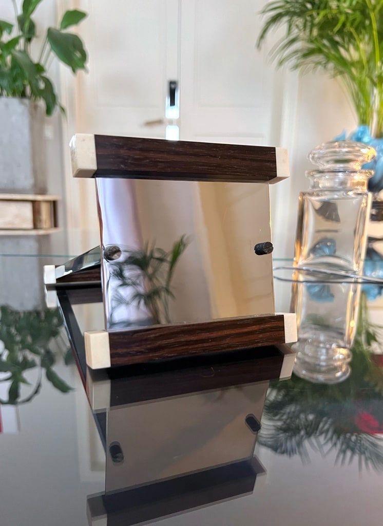 Art Deco modernist condiment server - Crystal and Macassar Ebony