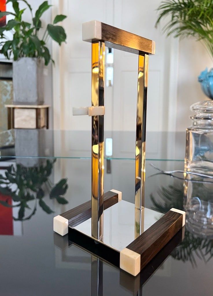 Art Deco modernist condiment server - Crystal and Macassar Ebony