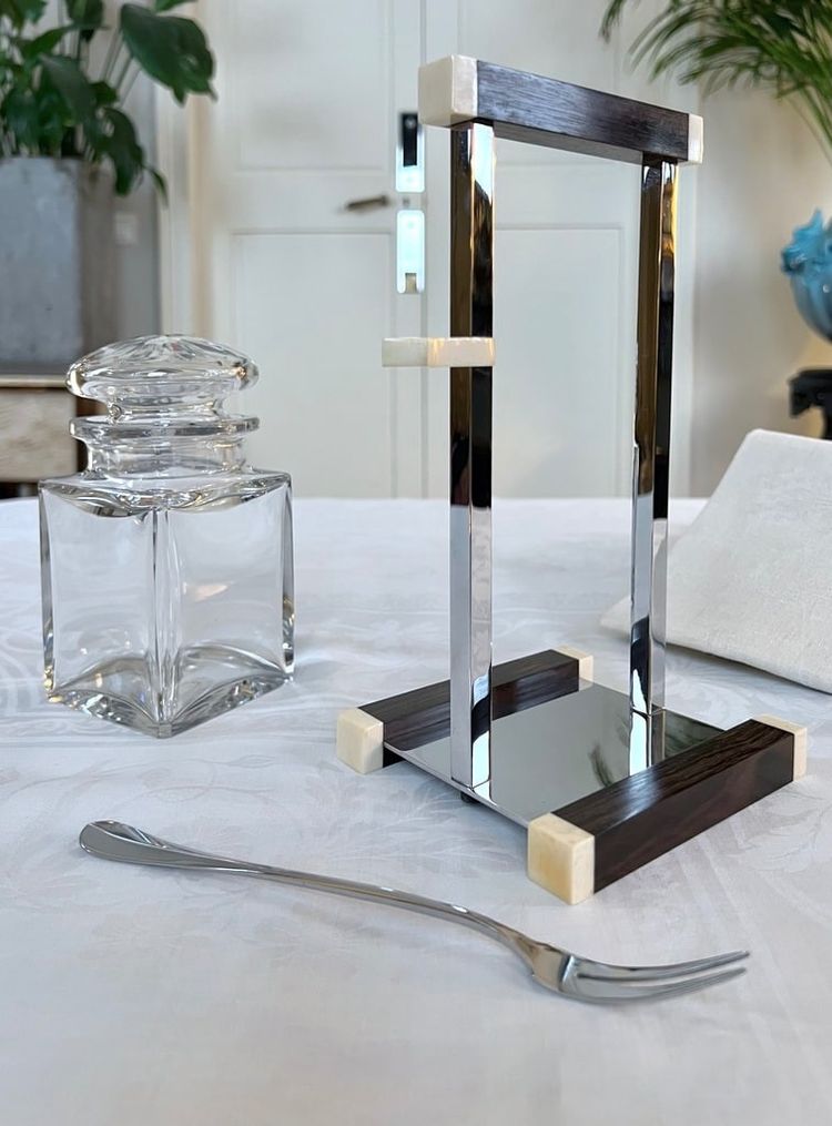Art Deco modernist condiment server - Crystal and Macassar Ebony