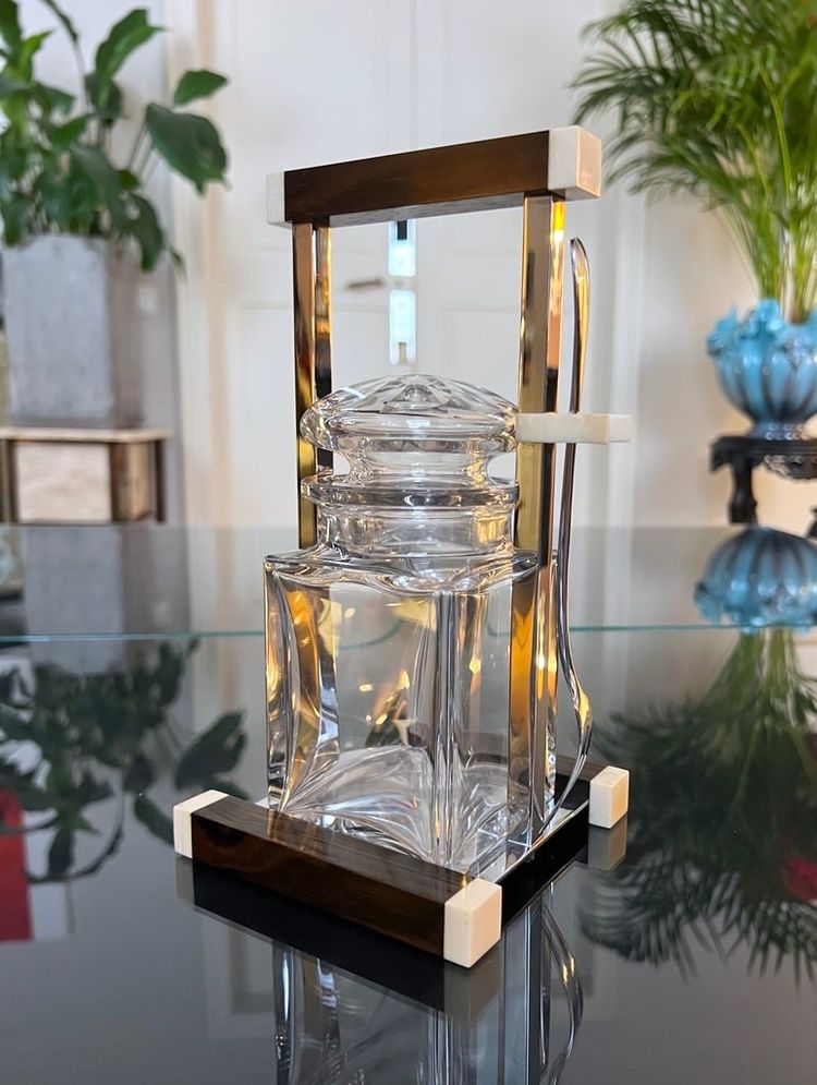 Art Deco modernist condiment server - Crystal and Macassar Ebony