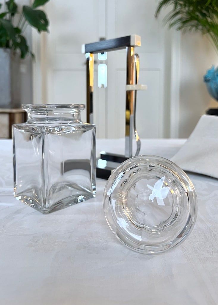 Art Deco modernist condiment server - Crystal and Macassar Ebony