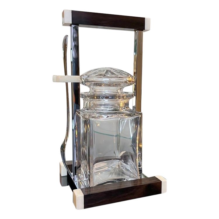 Art Deco modernist condiment server - Crystal and Macassar Ebony