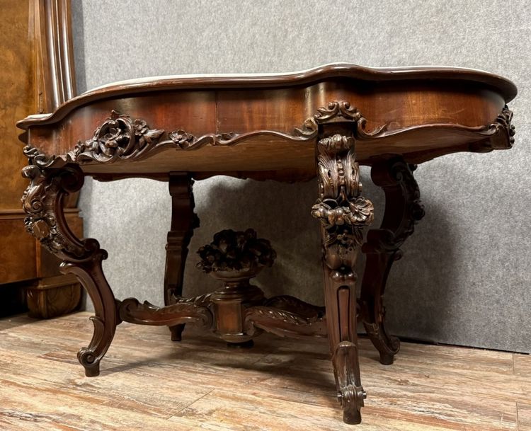 mahogany and white Carrara marble pedestal table Napoleon III period circa 1850