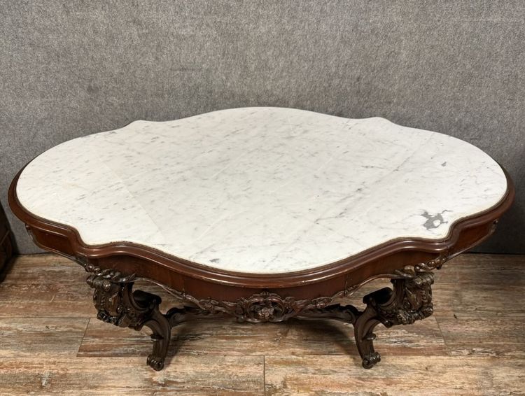 mahogany and white Carrara marble pedestal table Napoleon III period circa 1850