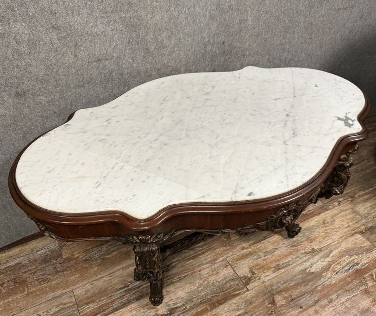 mahogany and white Carrara marble pedestal table Napoleon III period circa 1850