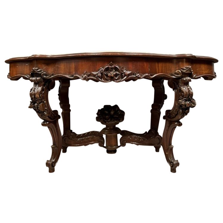 mahogany and white Carrara marble pedestal table Napoleon III period circa 1850