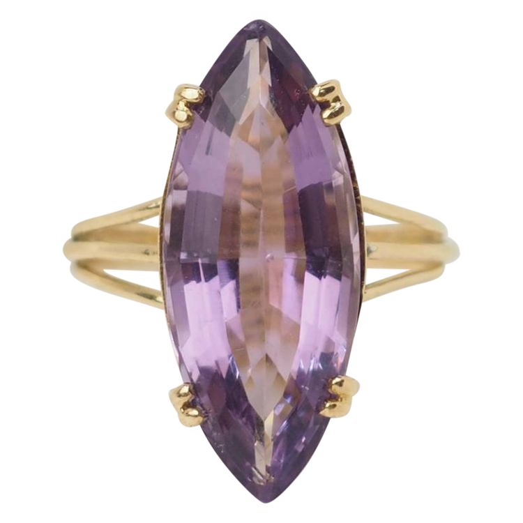 Anello marquise in oro giallo e ametista
