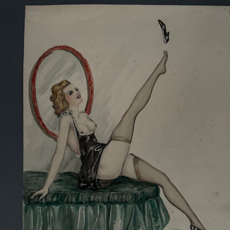 Dessin 1900 jeune femme sur un sofa